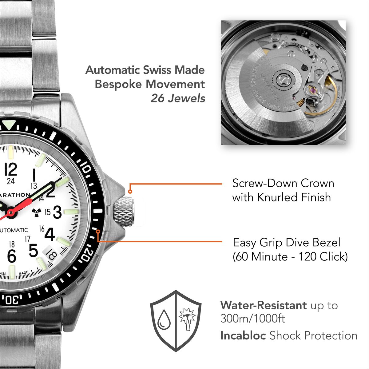 Marathon Arctic MSAR Auto Search and Rescue Dive Watch - No Government Markings