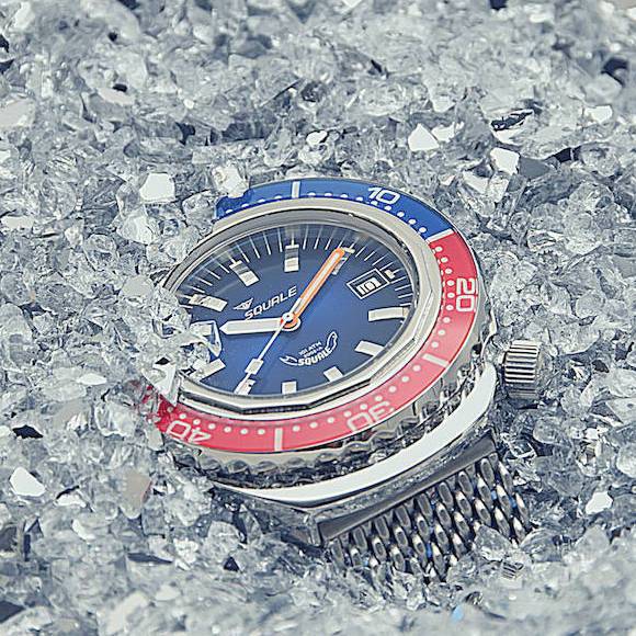 Squale 101 atmos 2002 Blue / Red Polished Dive Watch