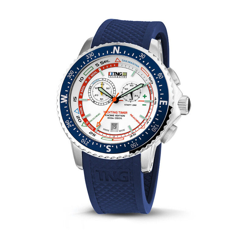 TNG Sailmaster Yachting Watch -  White Dial / Navy Blue Bezel / Navy Blue TPU Strap