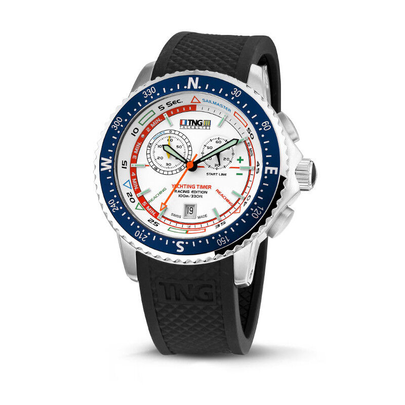 TNG Sailmaster Yachting Watch -  White Dial / Navy Blue Bezel / Black TPU Strap