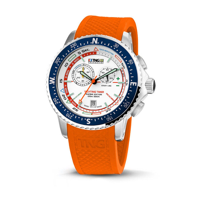 TNG Sailmaster Yachting Watch -  White Dial / Navy Blue Bezel / Orange TPU Strap