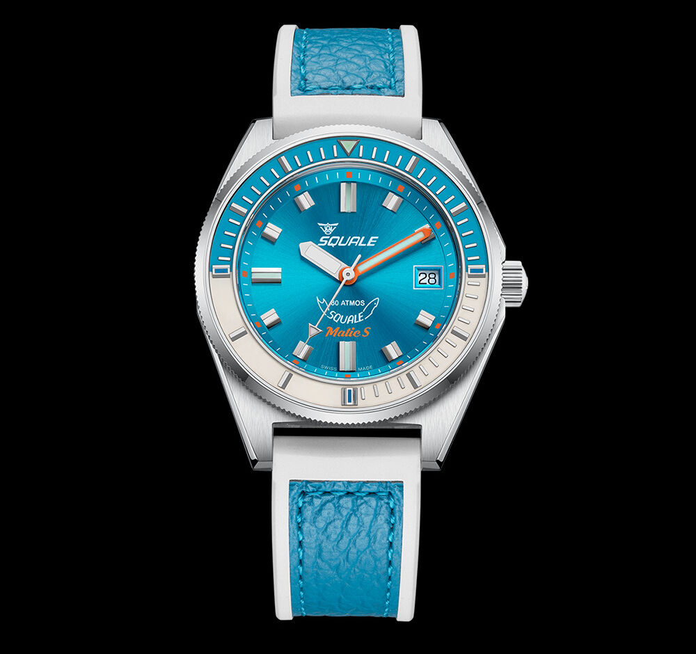 Squale Matic S Light Blue Dive Watch - Leather