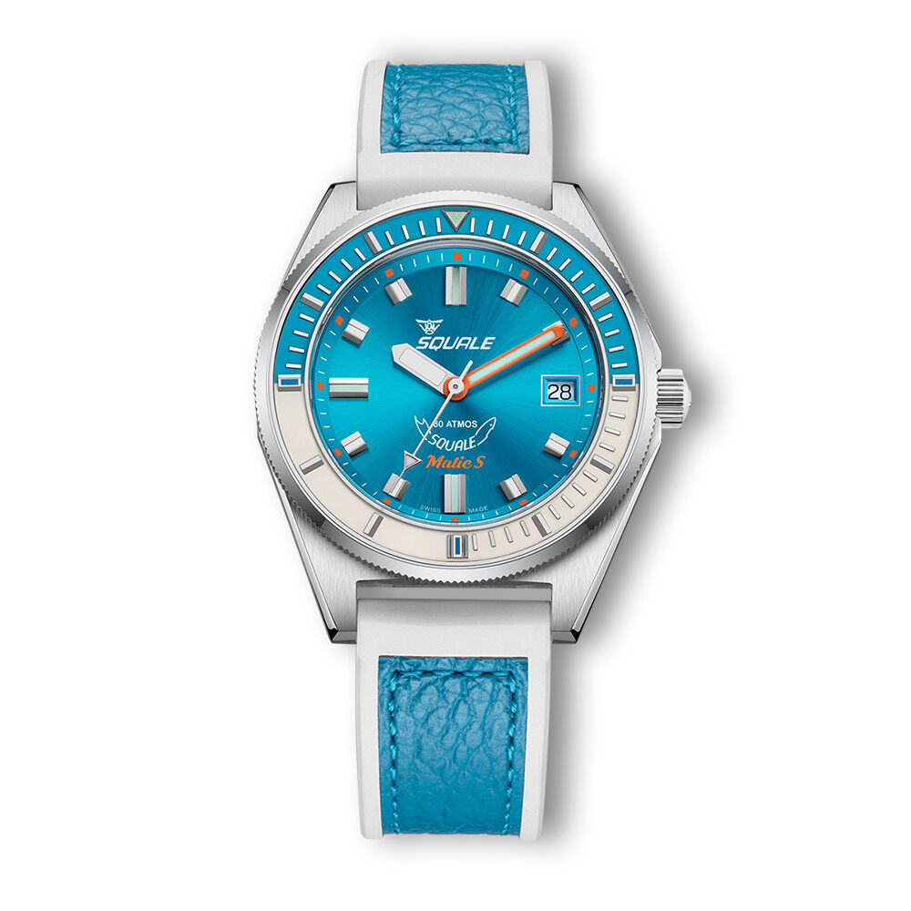 Squale Matic S Light Blue Dive Watch - Leather