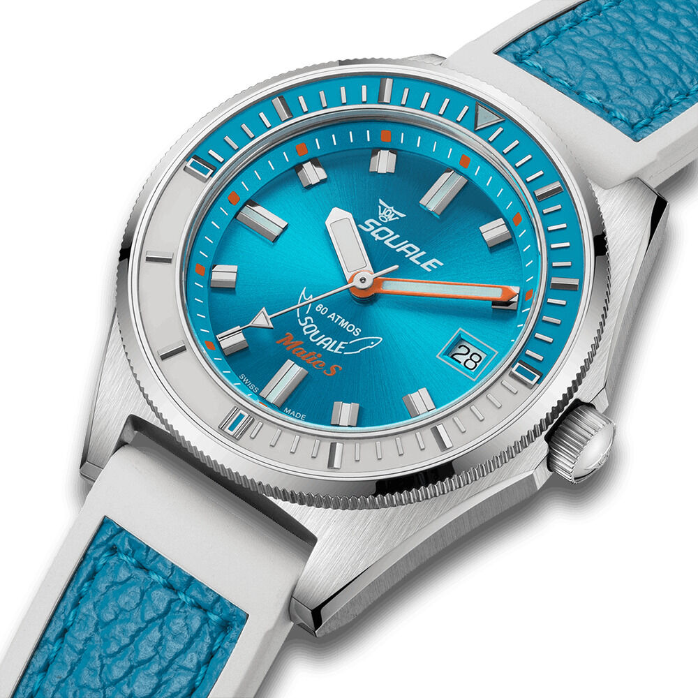 Squale Matic S Light Blue Dive Watch - Leather