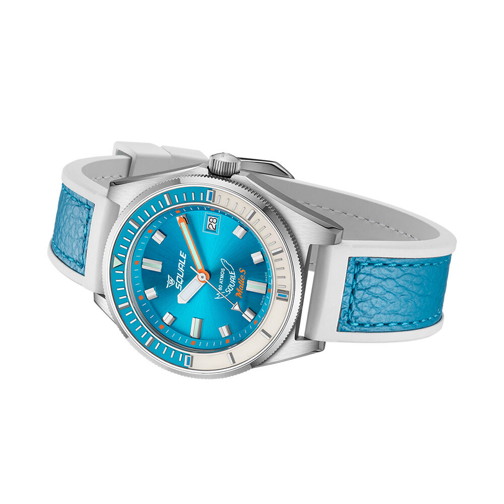Squale Matic S Light Blue Dive Watch - Leather