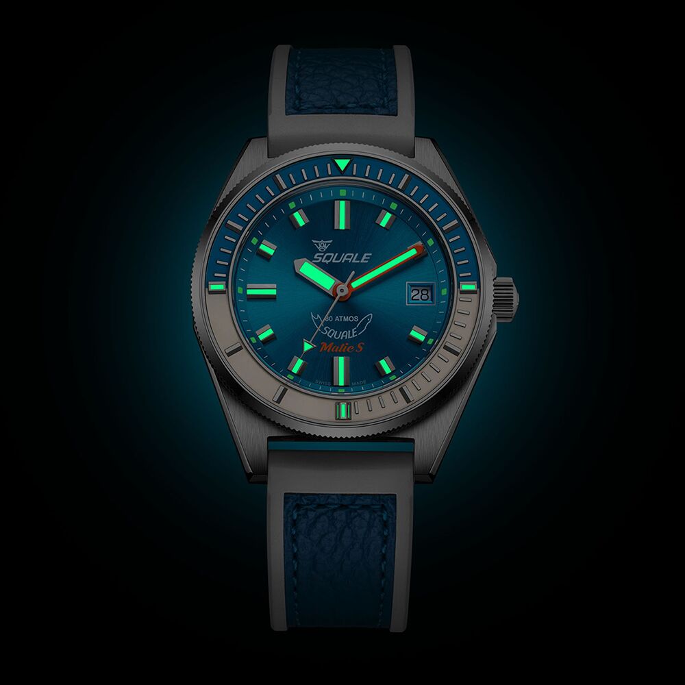 Squale Matic S Light Blue Dive Watch - Leather