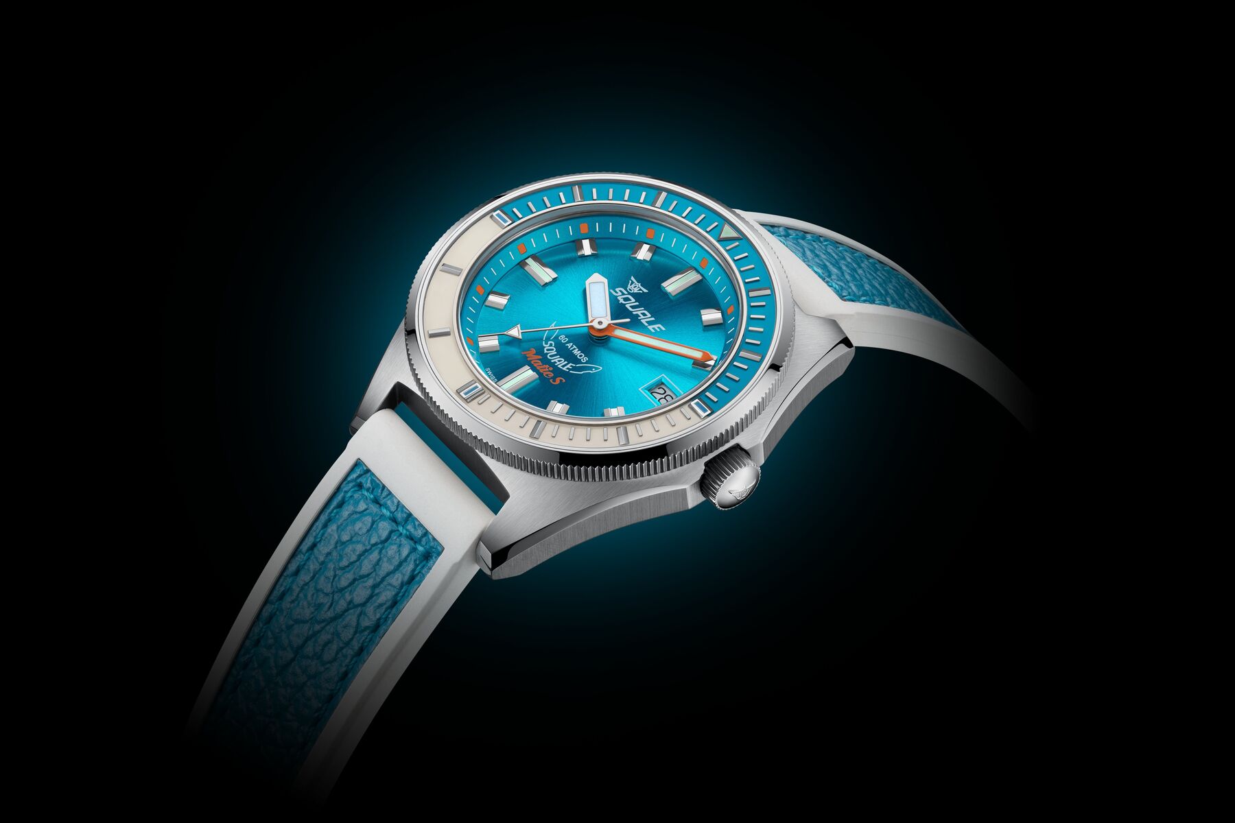 Squale Matic S Light Blue Dive Watch - Leather
