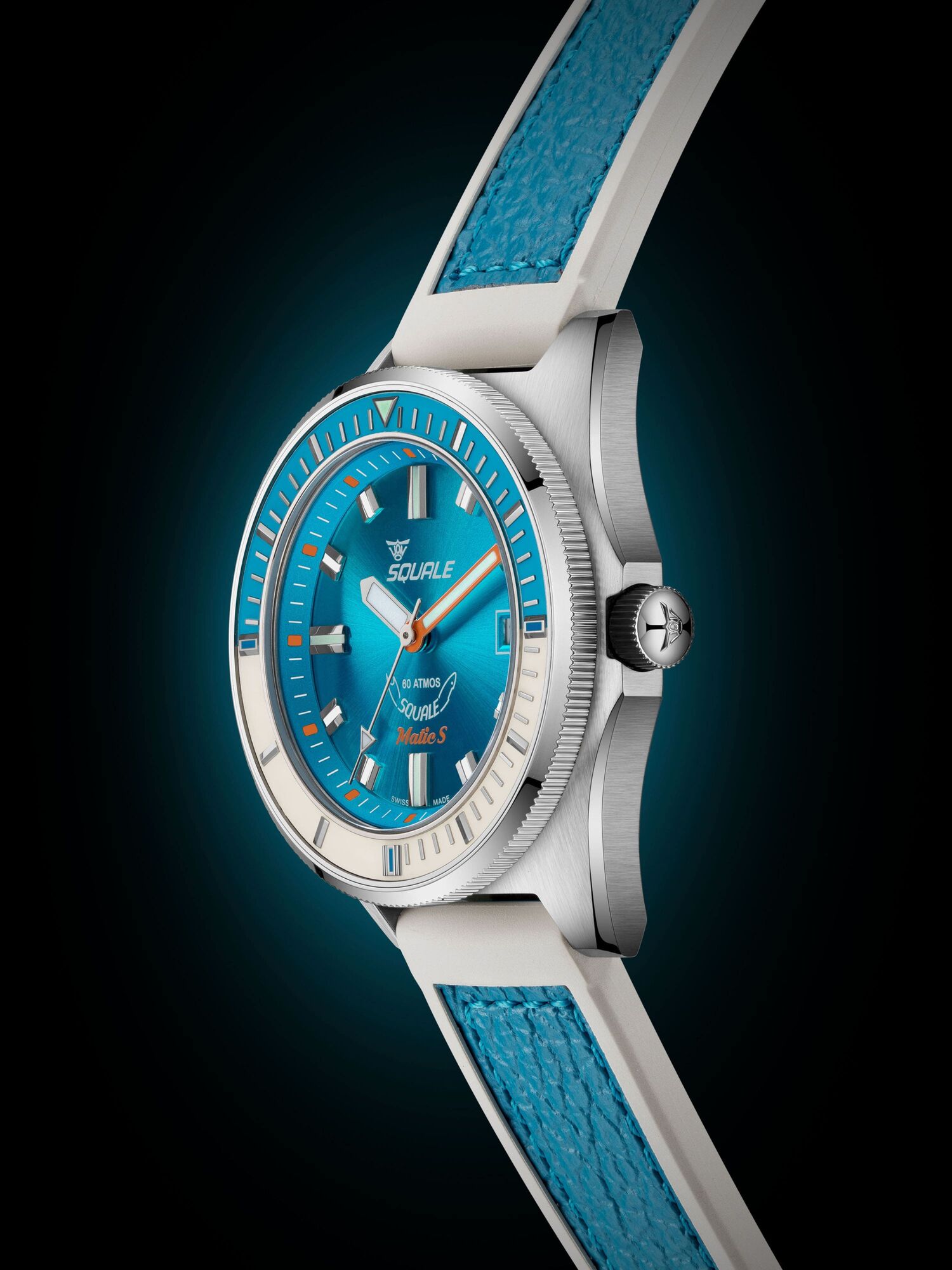 Squale Matic S Light Blue Dive Watch - Leather