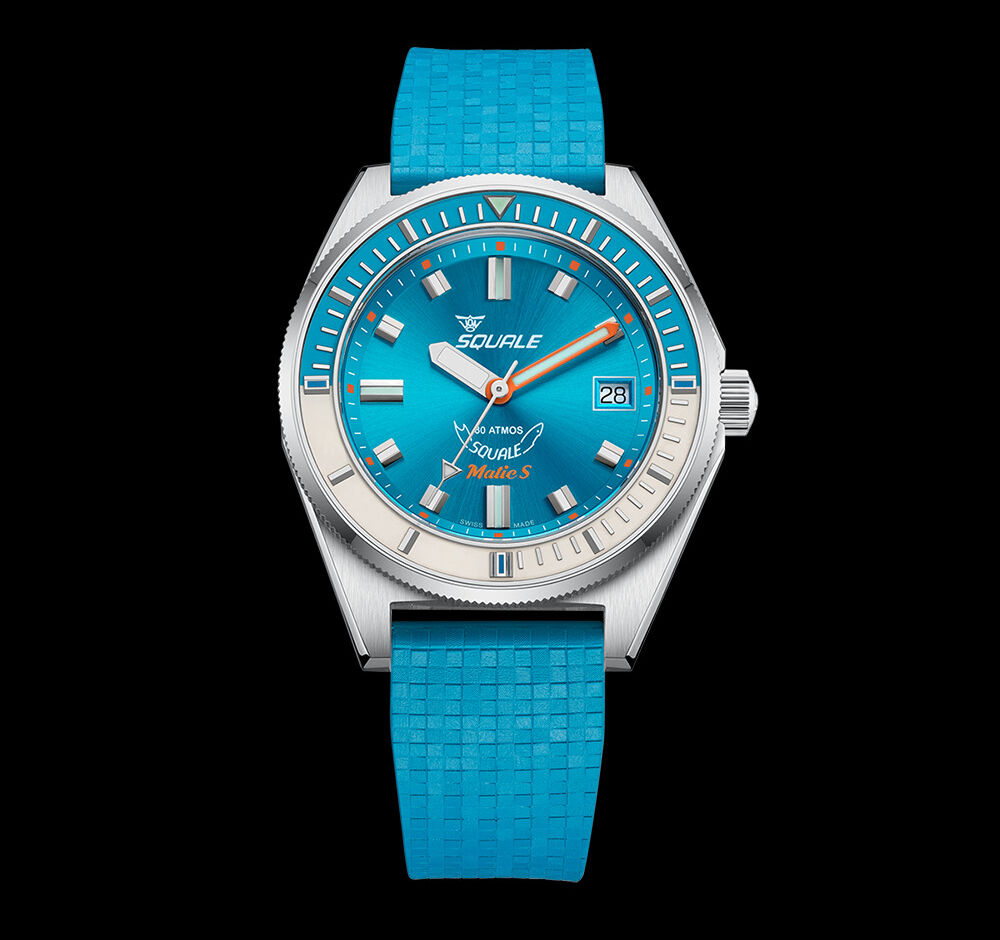 Squale Matic S Light Blue Dive Watch - Rubber