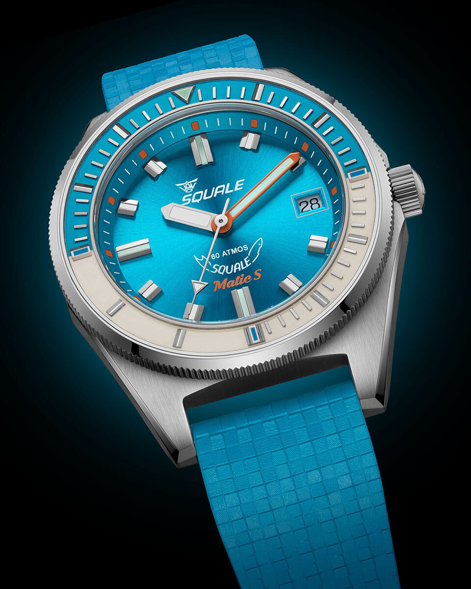 Squale Matic S Light Blue Dive Watch - Rubber